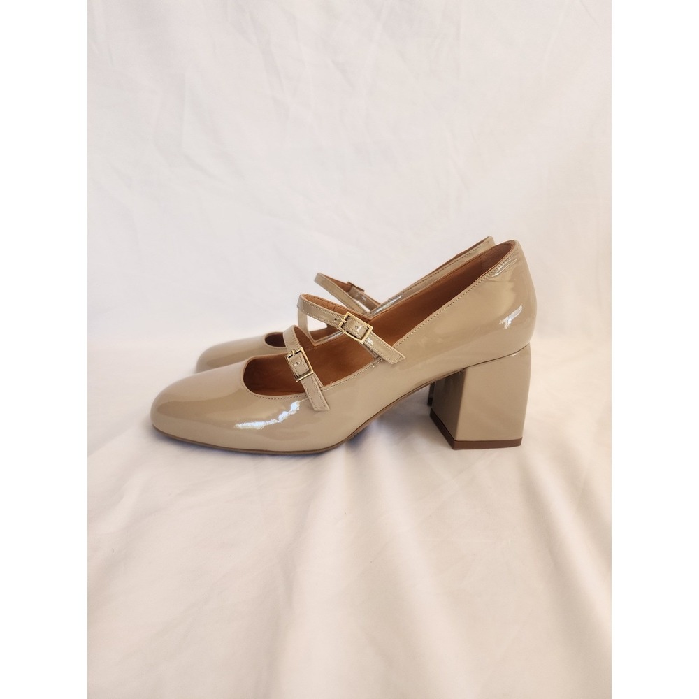 Sezane Paula Babies Mary Jane Nude Patent Leather Block Heel Pumps Size 39 US 8 - Picture 9 of 13